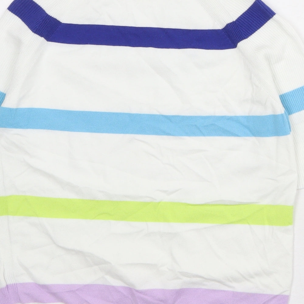 Marks & Spencer Womens White Round Neck Striped Cotton Pullover Jumper Size S