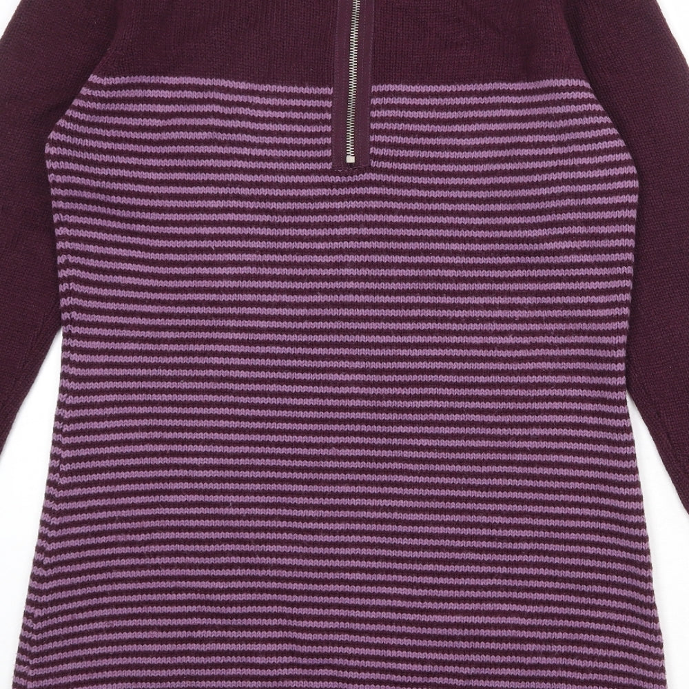 M&Co Womens Purple Round Neck Striped Acrylic Pullover Jumper Size M