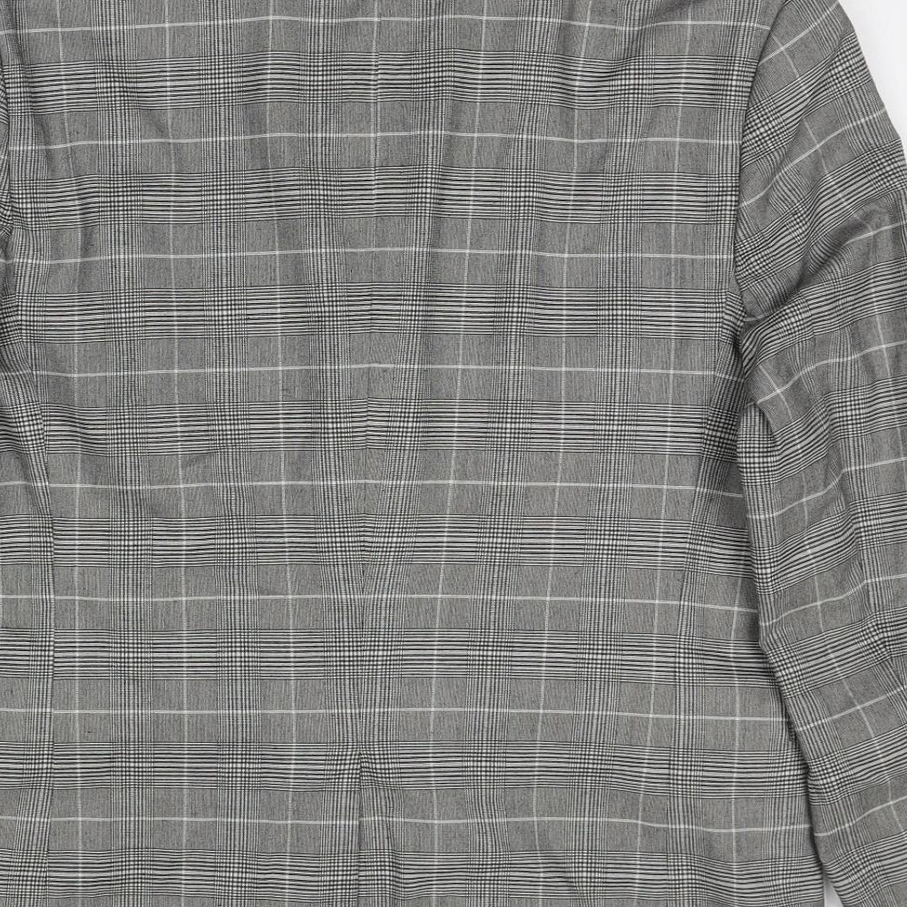H&M Mens Grey Plaid Polyester Jacket Blazer Size L Regular