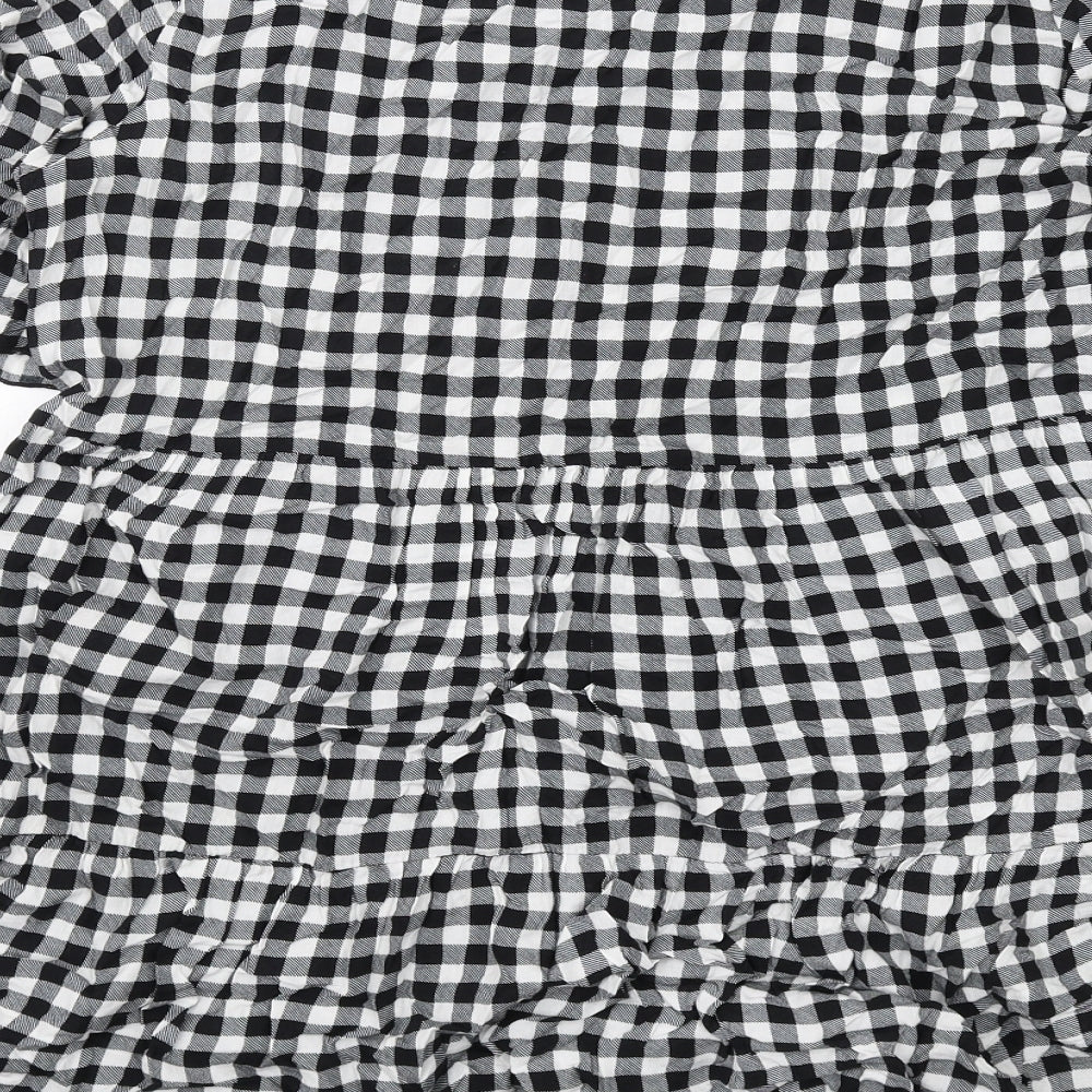 Izabel London Womens Black Plaid Viscose Basic Blouse Size 10 Round Neck