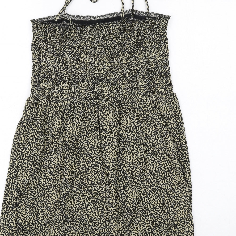 Topshop Womens Black Geometric Polyester A-Line Size 10 Square Neck Pullover - Tie Strap Detail