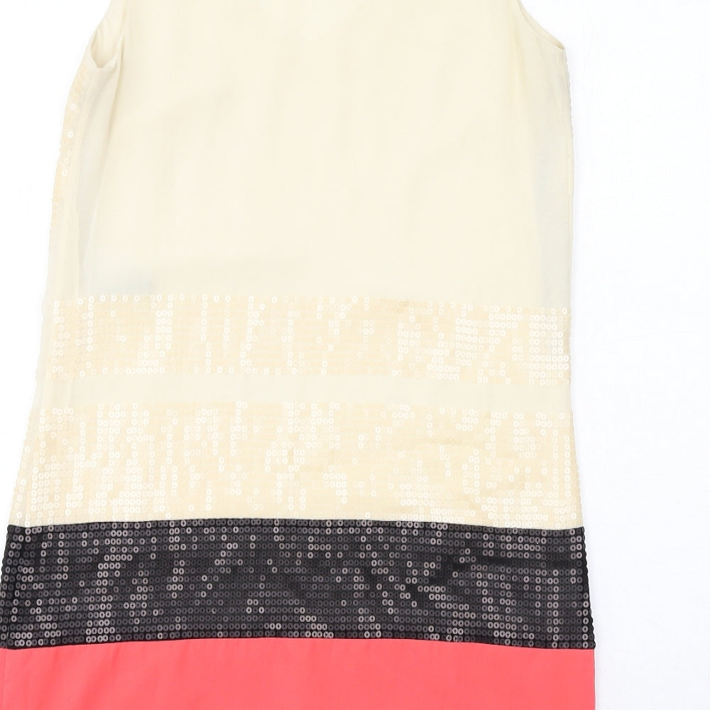 Warehouse Womens Ivory Colourblock Polyester A-Line Size 12 V-Neck Pullover