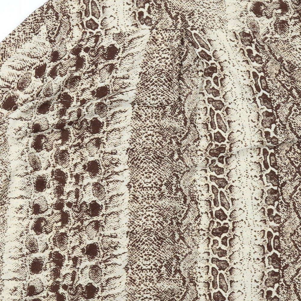 PRETTYLITTLETHING Womens Beige Animal Print Polyester Basic Button-Up Size 10 Collared - Snake Skin Pattern