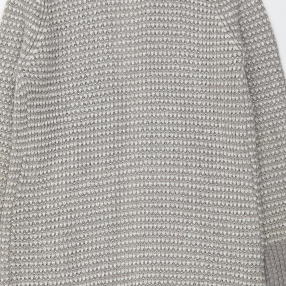 M&Co Womens Grey V-Neck Geometric Acrylic Cardigan Jumper Size S