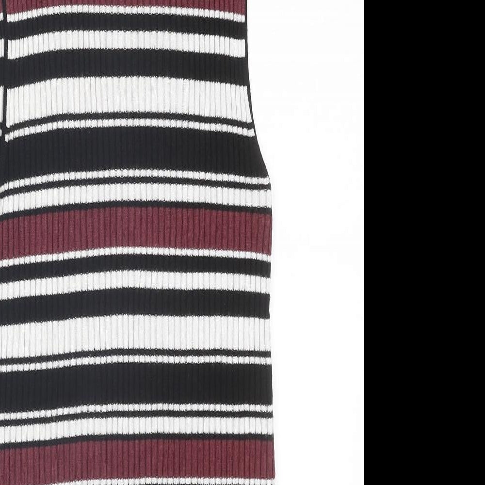 Miss Selfridge Womens Multicoloured Mock Neck Striped Viscose Pullover Jumper Size 12 - Ribbed