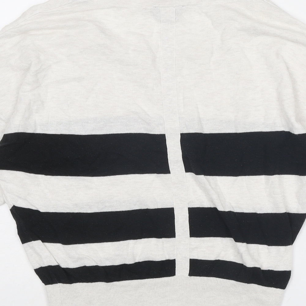 Topshop Womens Beige Boat Neck Striped Cotton Pullover Jumper Size 8