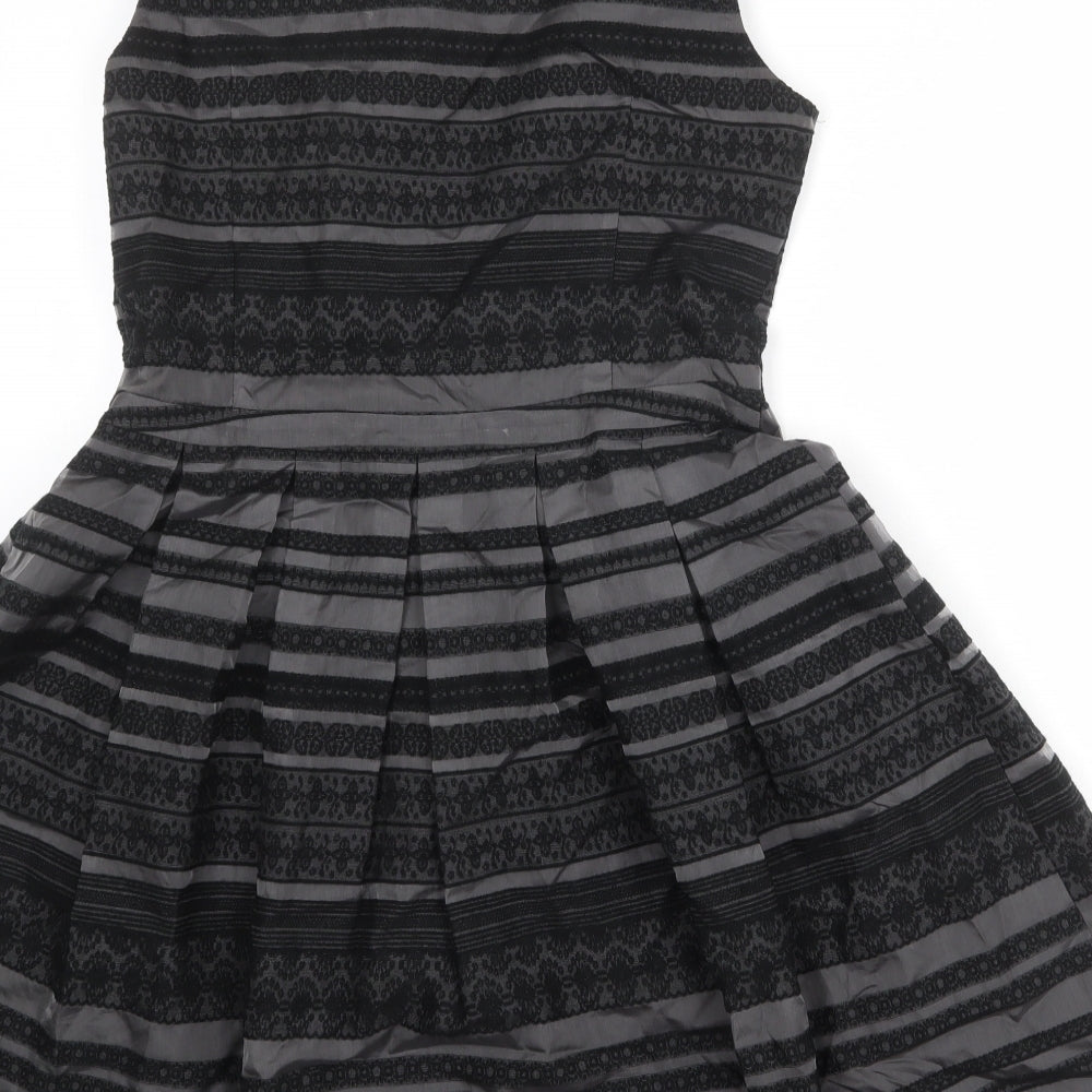 Yumi Womens Grey Striped Acrylic Fit & Flare Size 12 Scoop Neck Pullover