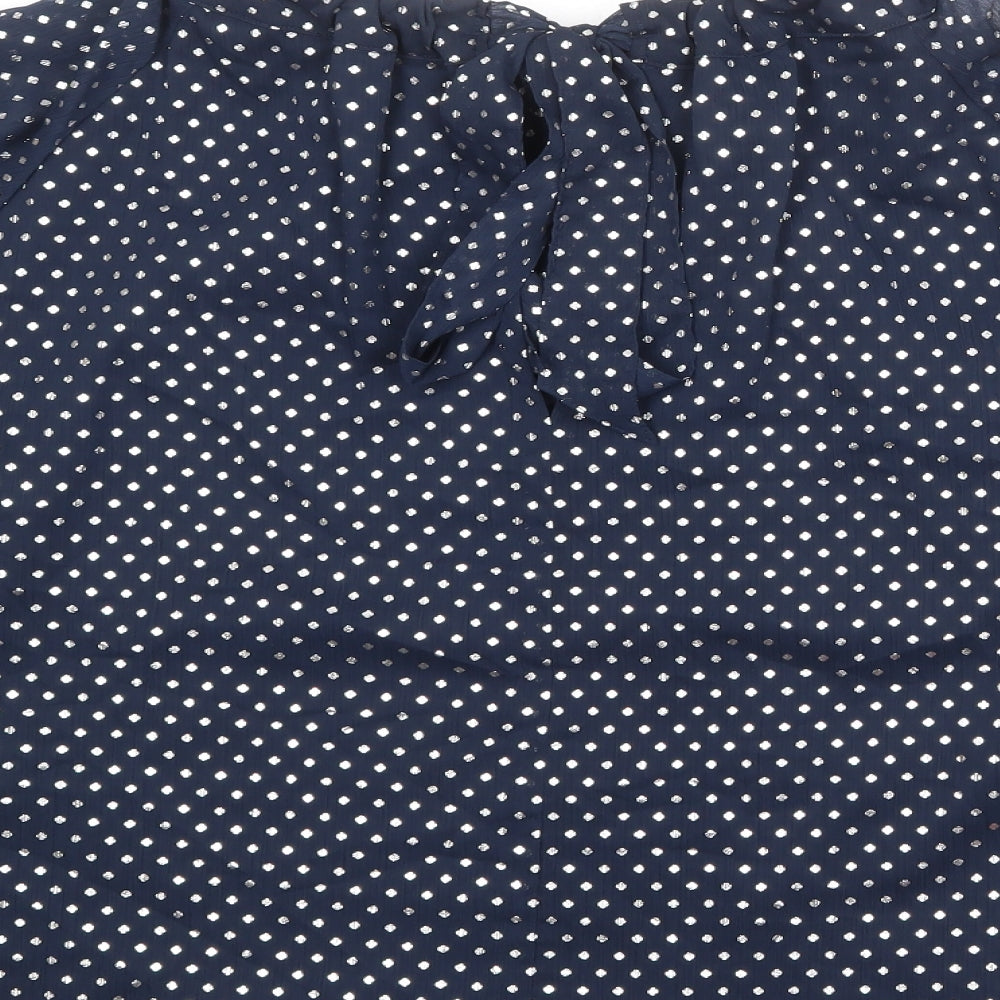Marks & Spencer Womens Blue Polka Dot Polyester Basic Blouse Size 10 Round Neck