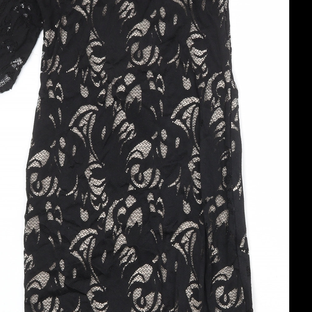 H&M Womens Black Floral Polyamide A-Line Size M One Shoulder Zip