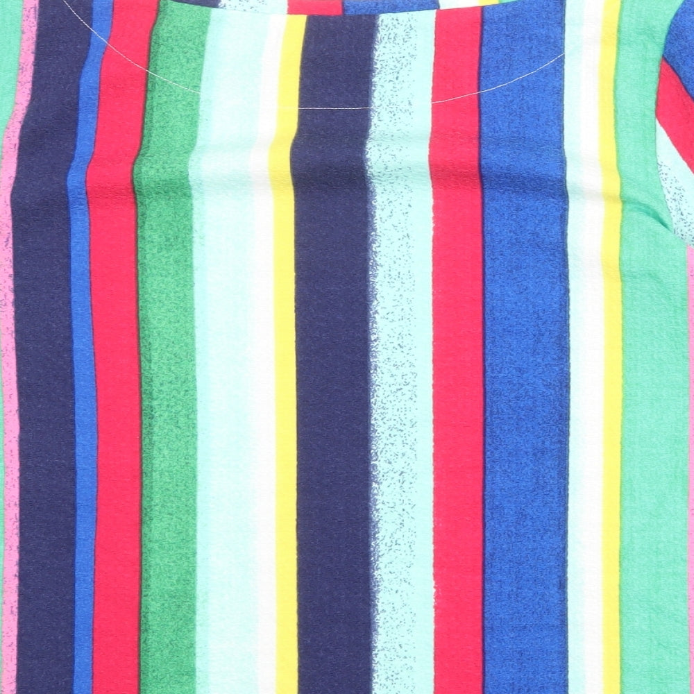 Marks & Spencer Womens Multicoloured Striped Polyester Basic Blouse Size 10 Round Neck