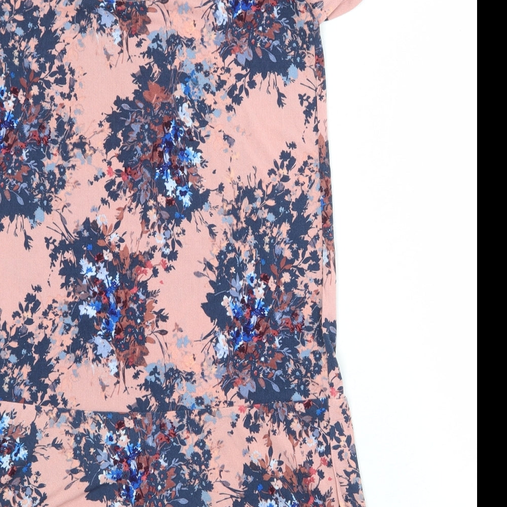 NEXT Womens Pink Floral Polyester T-Shirt Dress Size 10 Round Neck Pullover