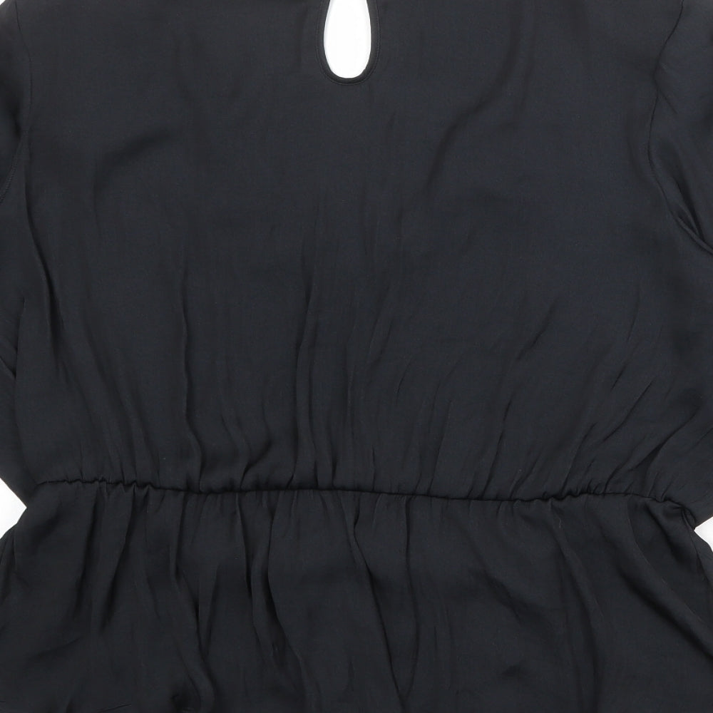 Marks & Spencer Womens Black Polyester Basic Blouse Size 10 V-Neck