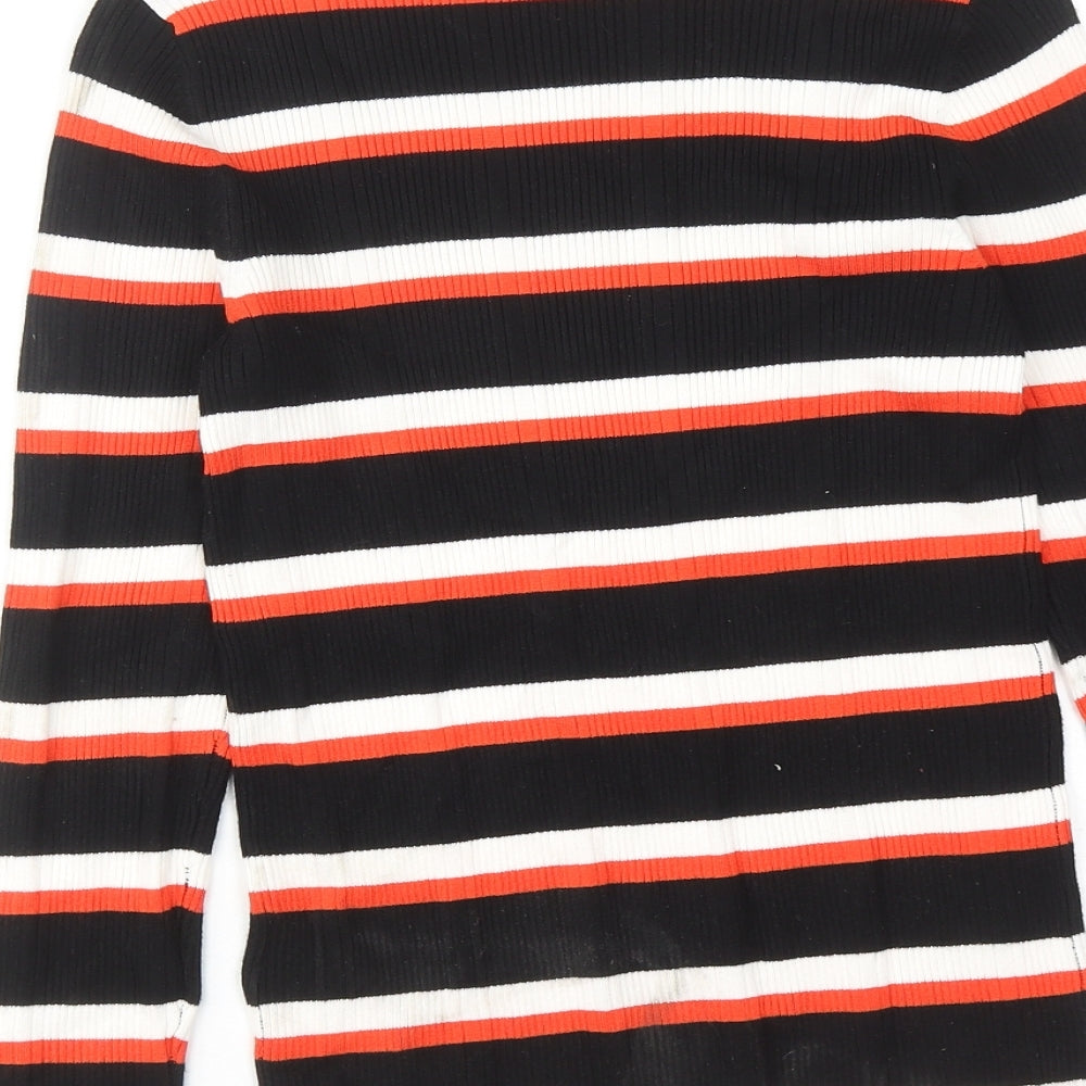 Marks & Spencer Womens Multicoloured Round Neck Striped Viscose Pullover Jumper Size 10 - Ribbed