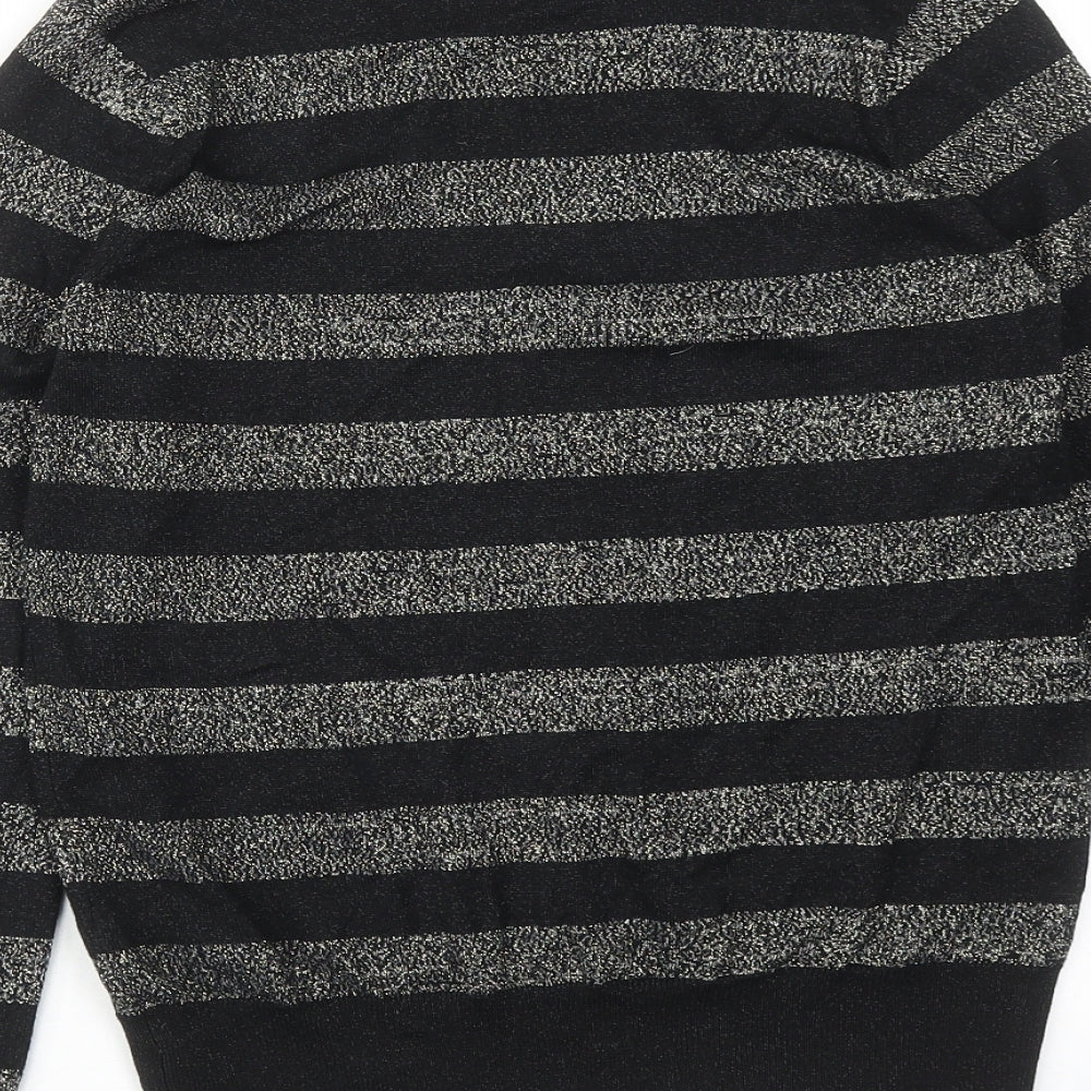 Marks & Spencer Womens Black Collared Striped Viscose Pullover Jumper Size S