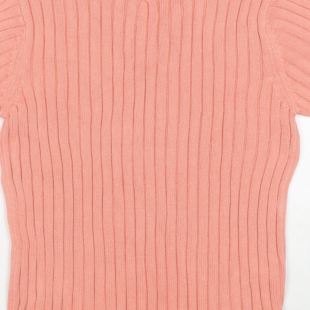 Jumper Womens Pink Collared Cotton Pullover Jumper Size S - Ribbed