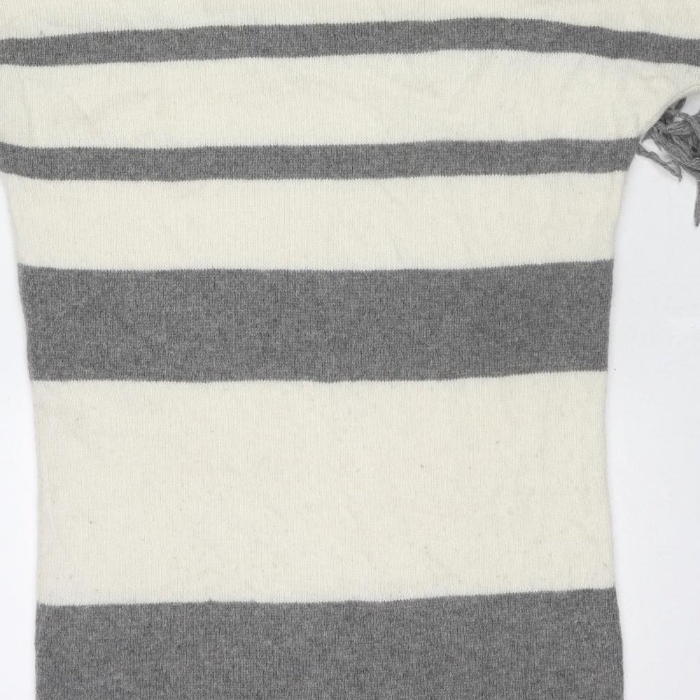 French Connection Womens Ivory Round Neck Striped Wool Pullover Jumper Size S