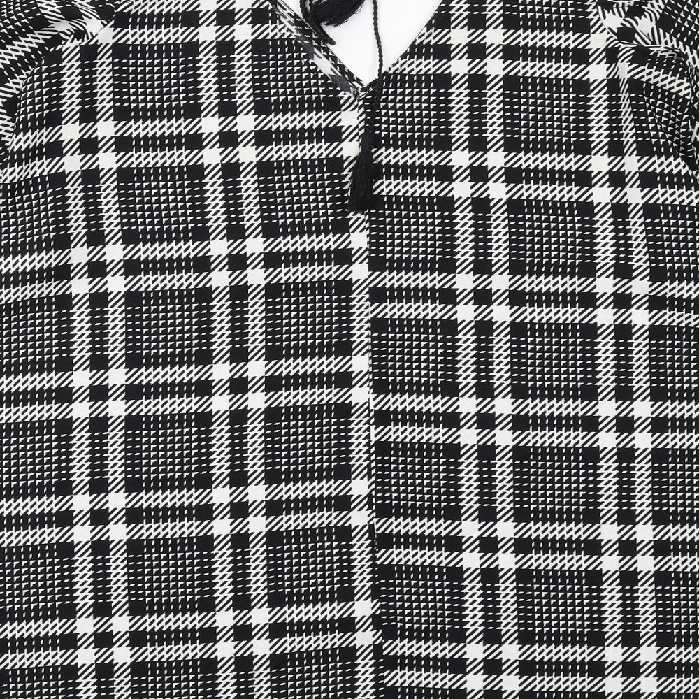 River Island Womens Black Plaid Polyester Trapeze & Swing Size 16 V-Neck Pullover - Cold Shoulder Detail