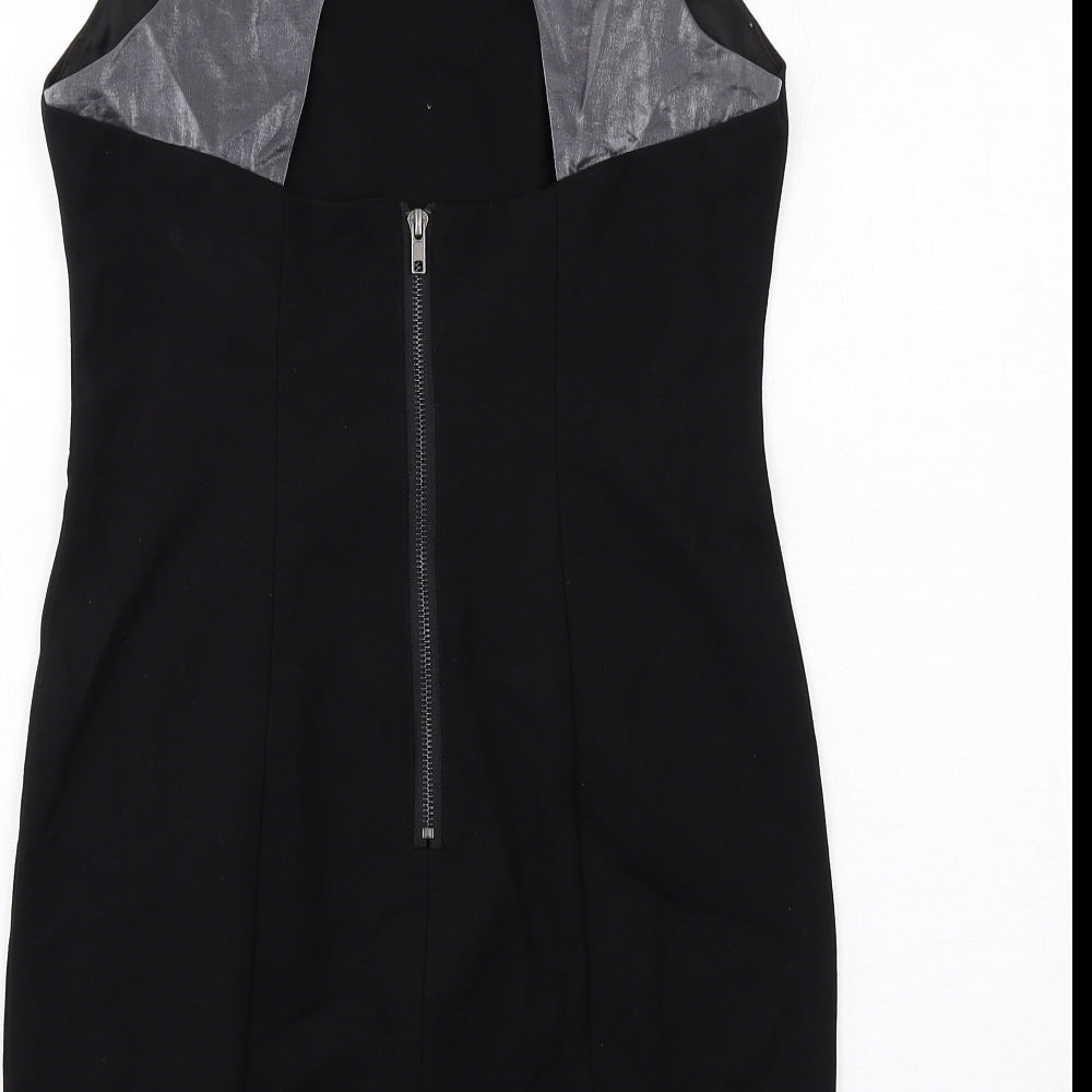 Label Lab Womens Black Viscose Shift Size 12 Boat Neck Zip