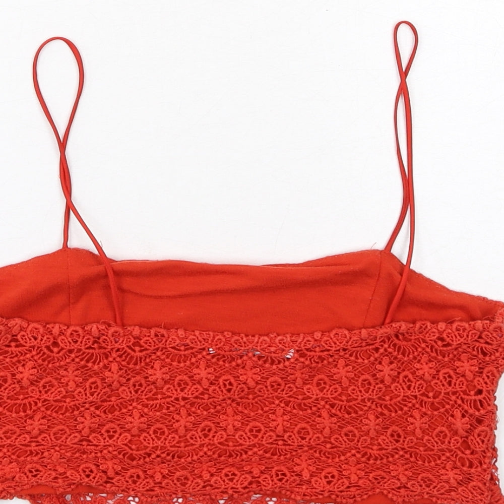 Zara Womens Red Cotton Cropped Tank Size S Square Neck