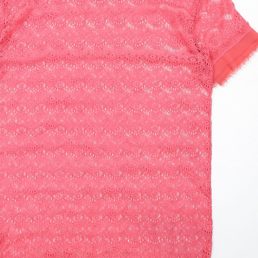 NEXT Womens Pink Polyester Basic T-Shirt Size 10 Round Neck