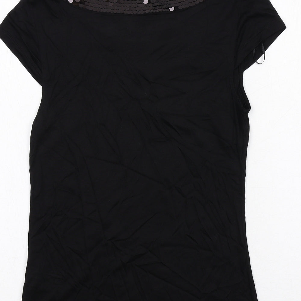 H&M Womens Black Viscose Basic Blouse Size S Round Neck