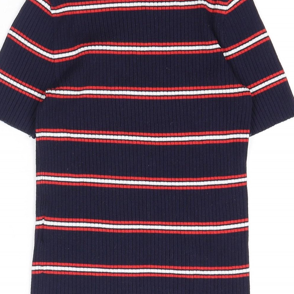 Divided by H&M Womens Blue Striped Viscose Basic T-Shirt Size XS Round Neck