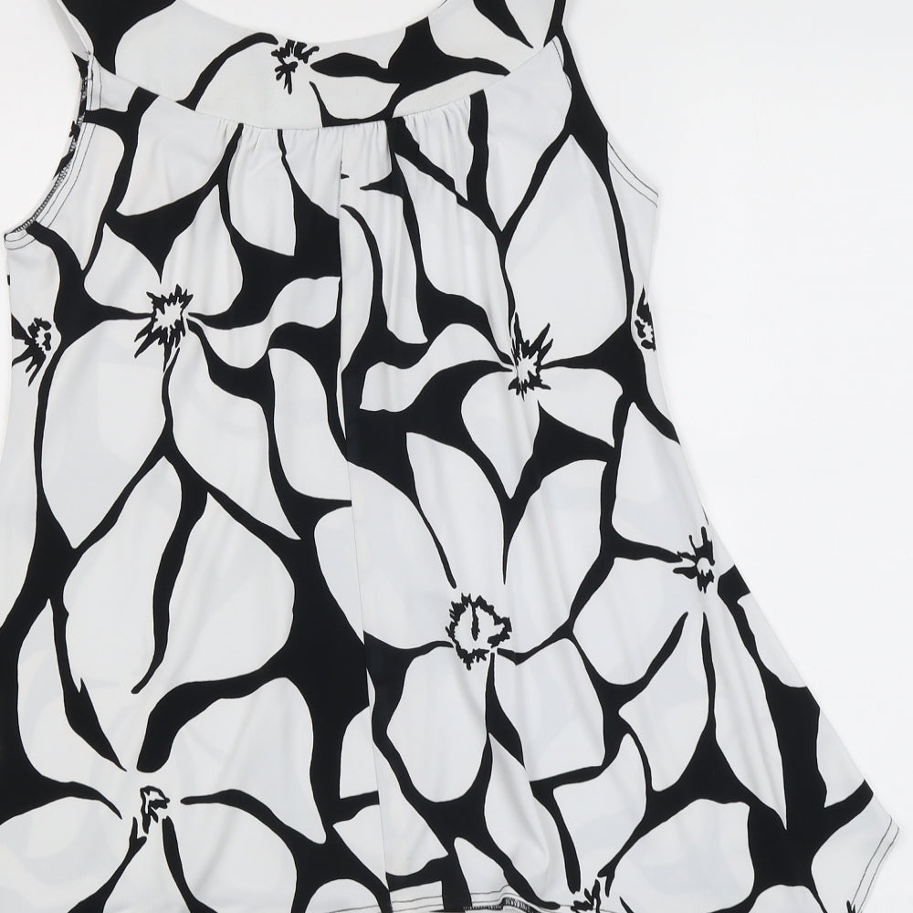 Saloos Womens White Floral Polyester Basic Tank Size M Round Neck