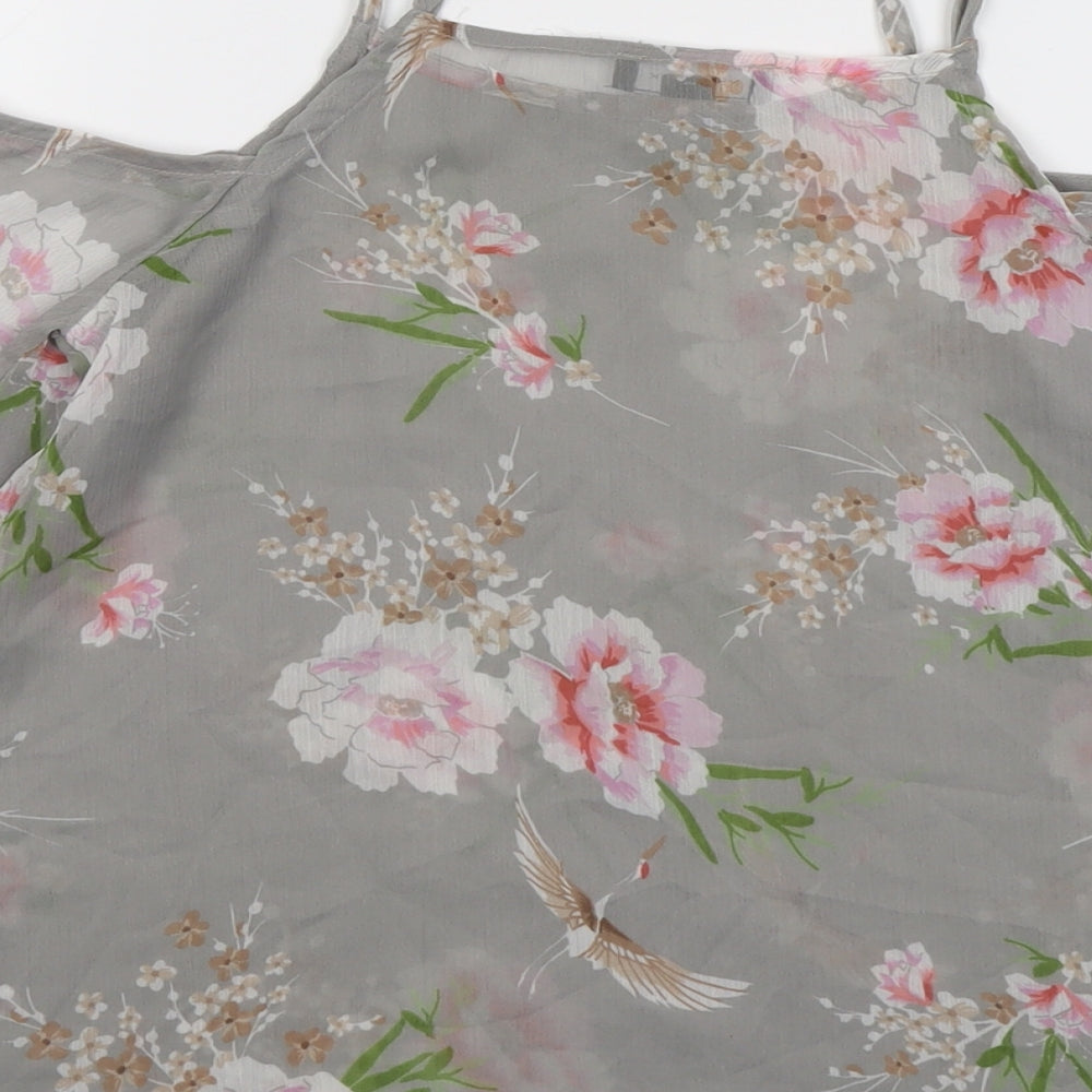 New Look Womens Grey Floral Polyester Basic Blouse Size 10 Square Neck - Cold Shoulder