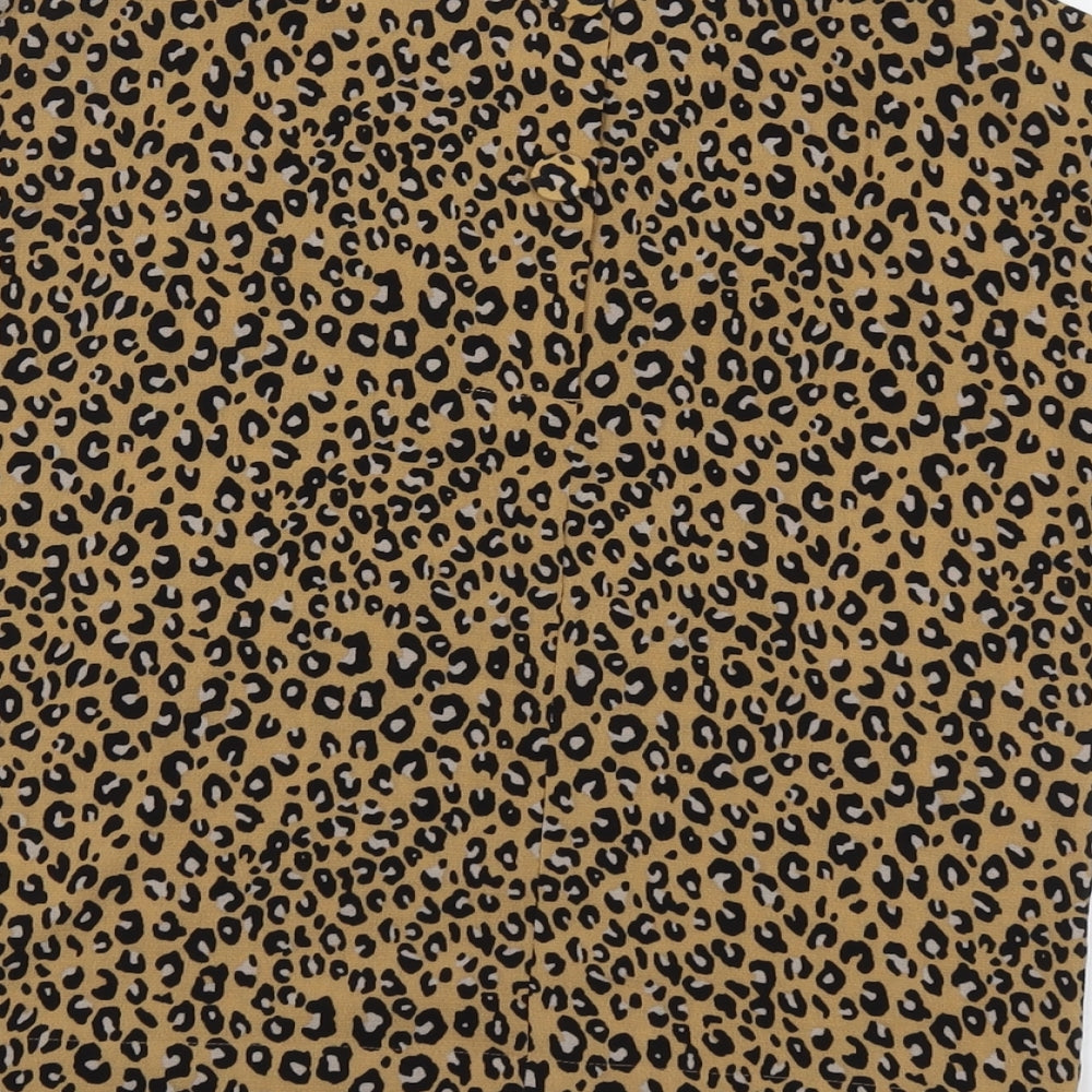 Marks & Spencer Womens Brown Animal Print Polyester Basic Blouse Size 6 Boat Neck - Leopard Print