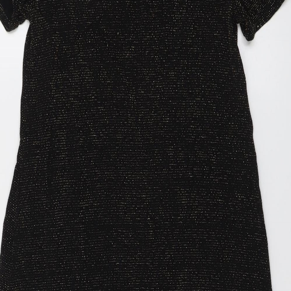 New Look Womens Black Geometric Polyester T-Shirt Dress Size 8 Round Neck Pullover