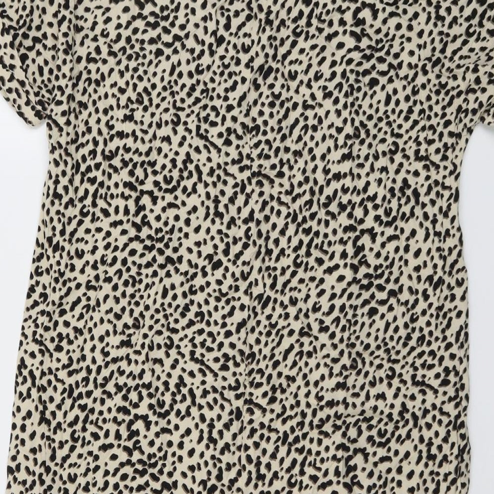 H&M Womens Beige Animal Print Viscose A-Line Size 8 Round Neck Pullover - Cheetah pattern