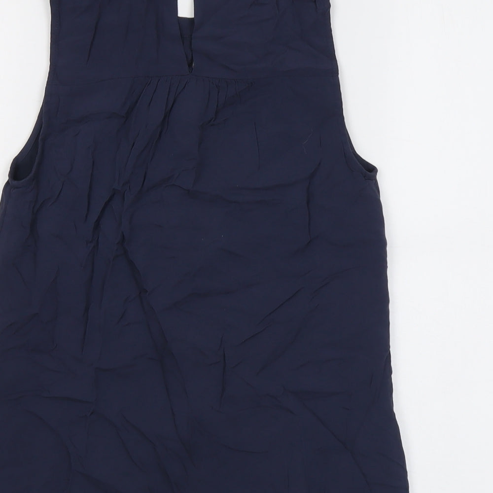 Oasis Womens Blue Viscose Basic Blouse Size 8 Round Neck - Lace Detail