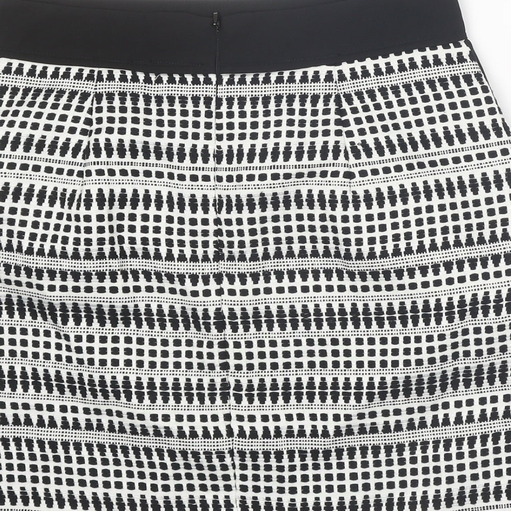 Warehouse Womens Black Geometric Cotton A-Line Skirt Size 12 Zip