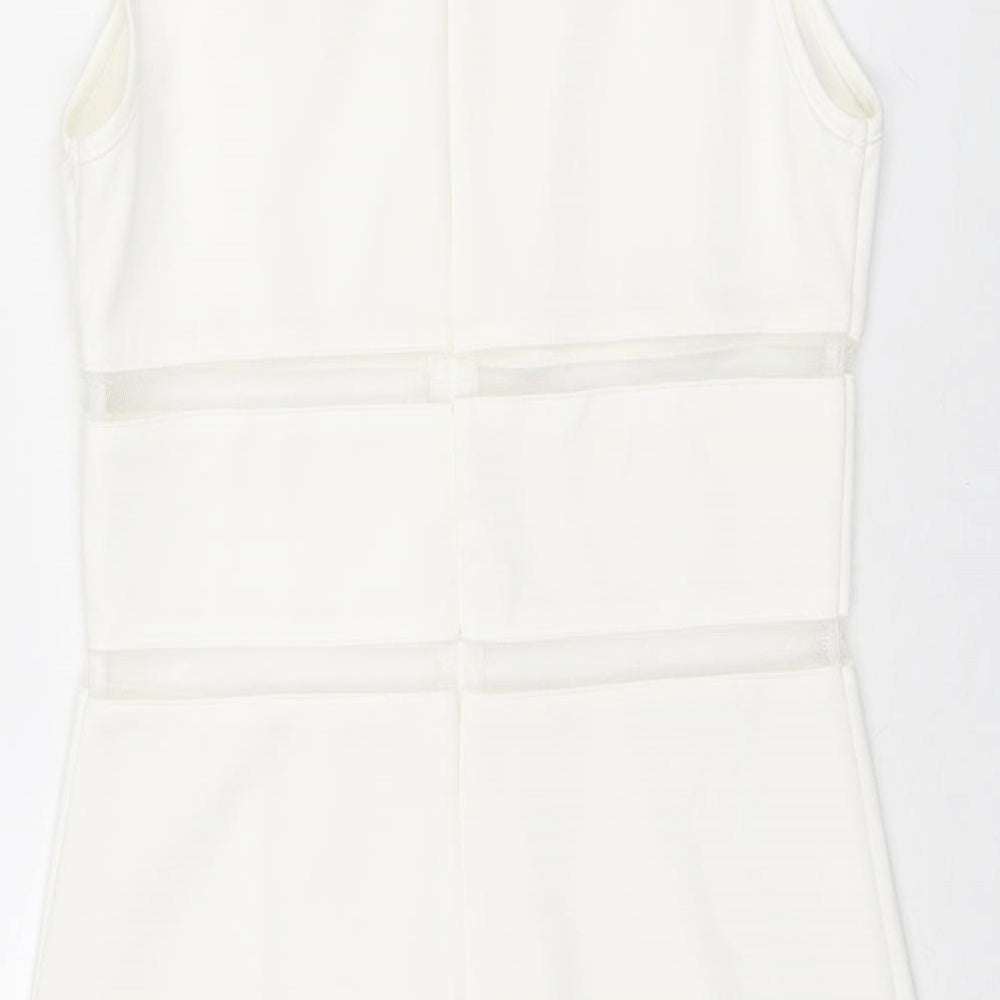 Jaune Rouge Womens White Polyester Shift Size M Round Neck Zip