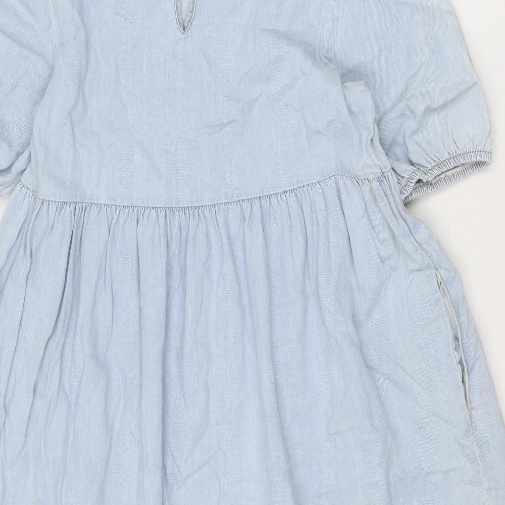 New Look Womens Blue Cotton A-Line Size 10 Round Neck Button