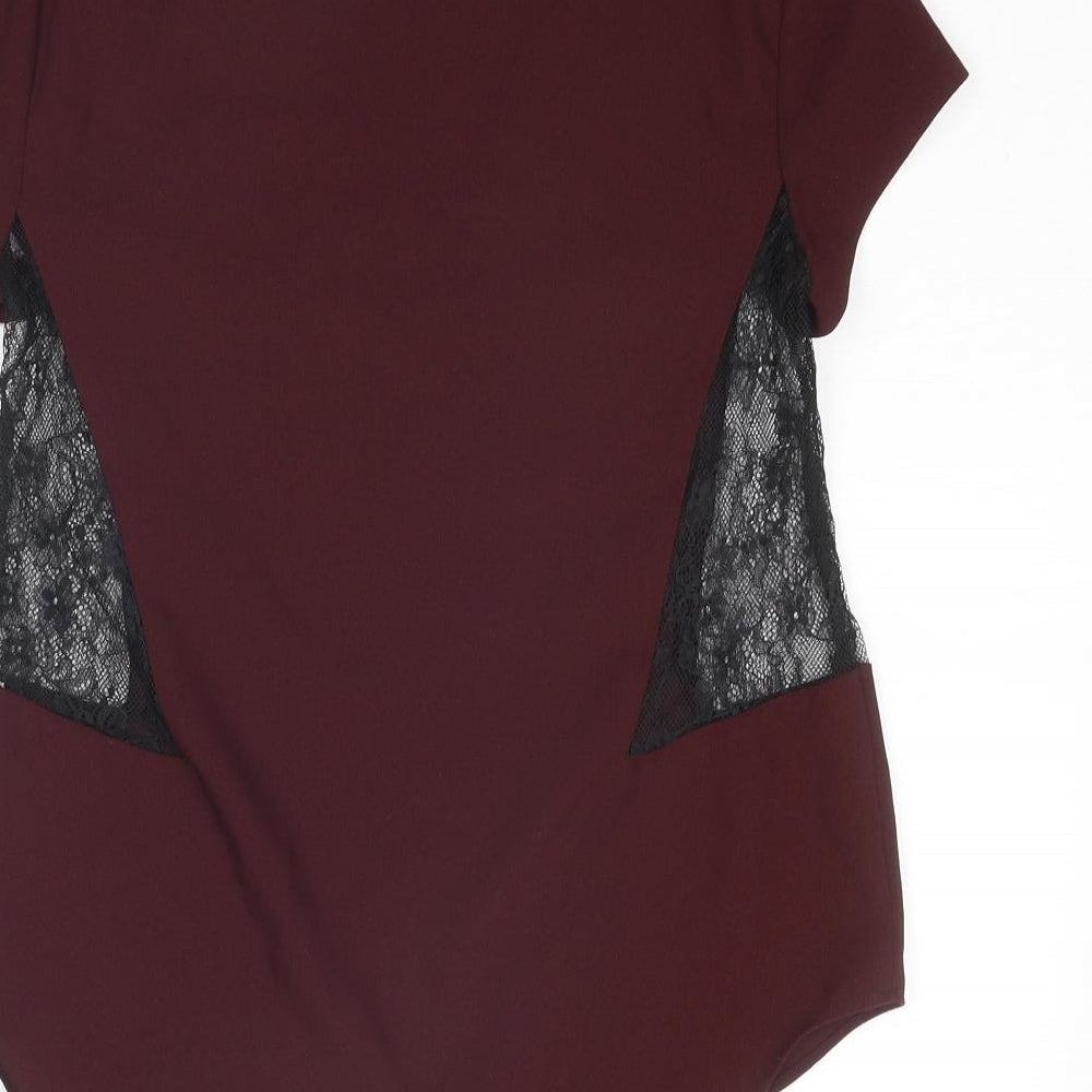 Zara Womens Red Polyester Basic Blouse Size S V-Neck - Lace Insert