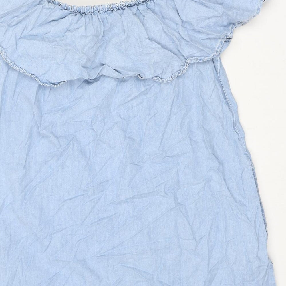Zara Womens Blue Lyocell A-Line Size XS Off the Shoulder Pullover
