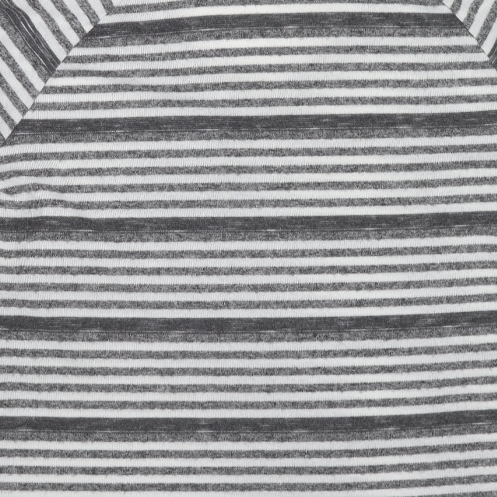 Encuentro Womens Grey V-Neck Striped Polyester Pullover Jumper Size S