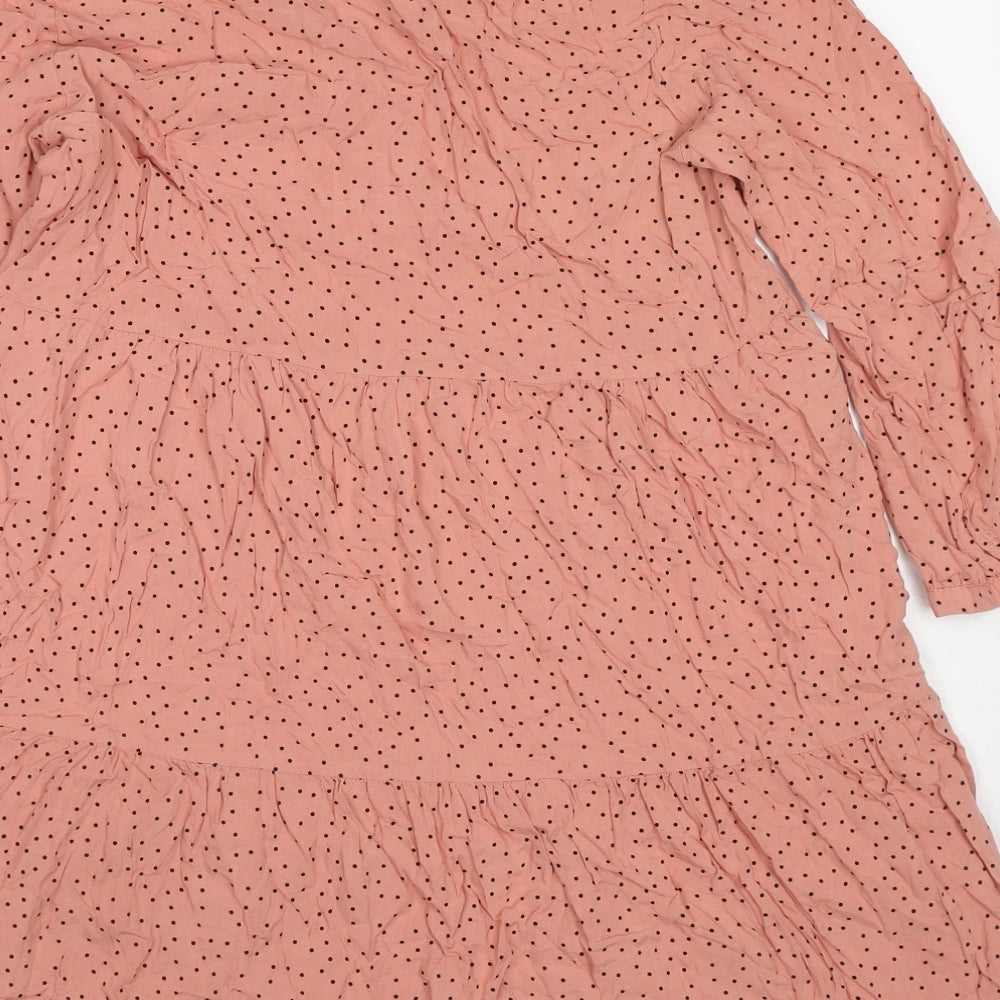New Look Womens Orange Polka Dot Viscose Trapeze & Swing Size 8 V-Neck Button