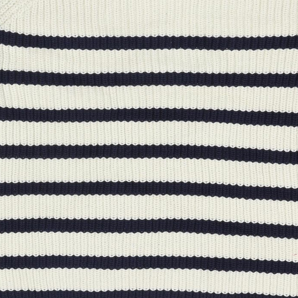 Marks & Spencer Womens Ivory Round Neck Striped Cotton Pullover Jumper Size M