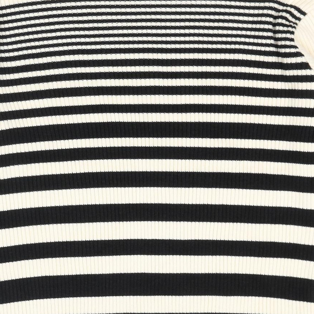 Marks & Spencer Womens Black Crew Neck Striped Polyester Pullover Jumper Size M