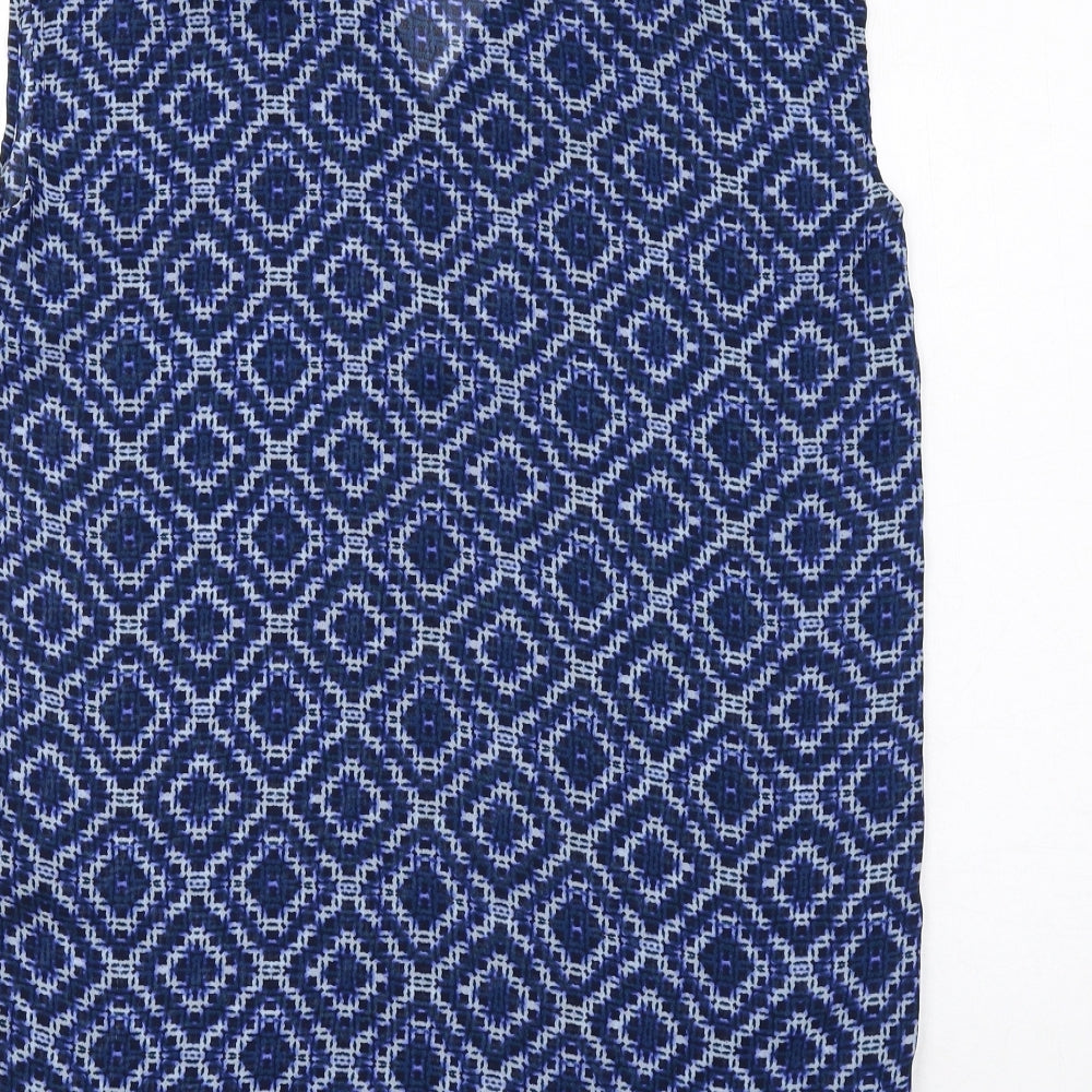 H&M Womens Blue Geometric Polyester A-Line Size 8 V-Neck Pullover