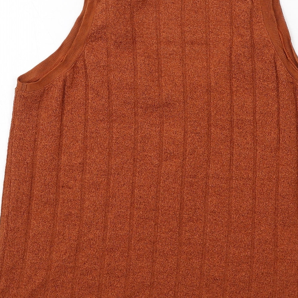 Mango Womens Brown Polyester Basic Blouse Size S Scoop Neck - Ribbed