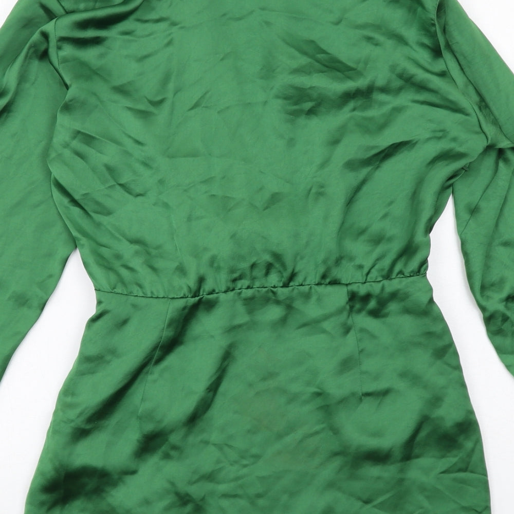 Zara Womens Green Polyester A-Line Size S Collared Zip