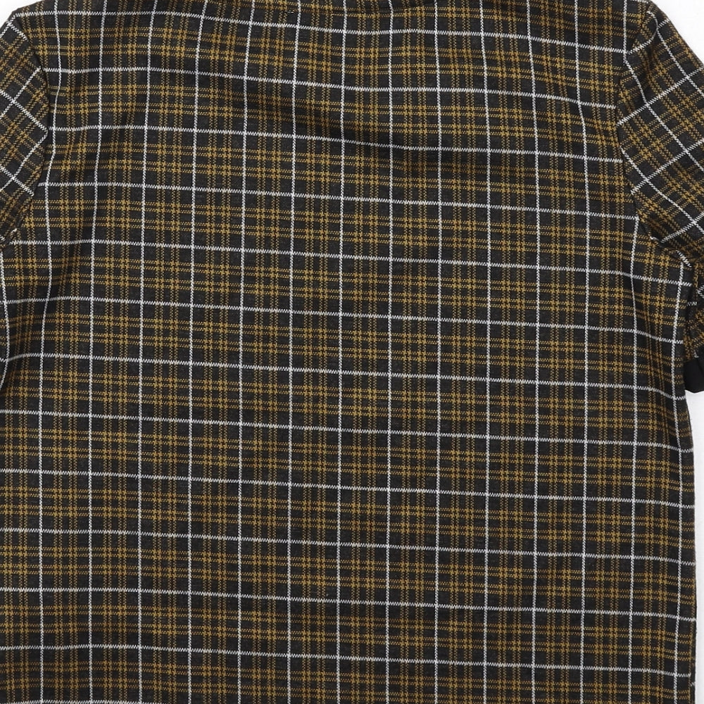 Zara Womens Black Plaid Polyester Basic Blouse Size S Boat Neck