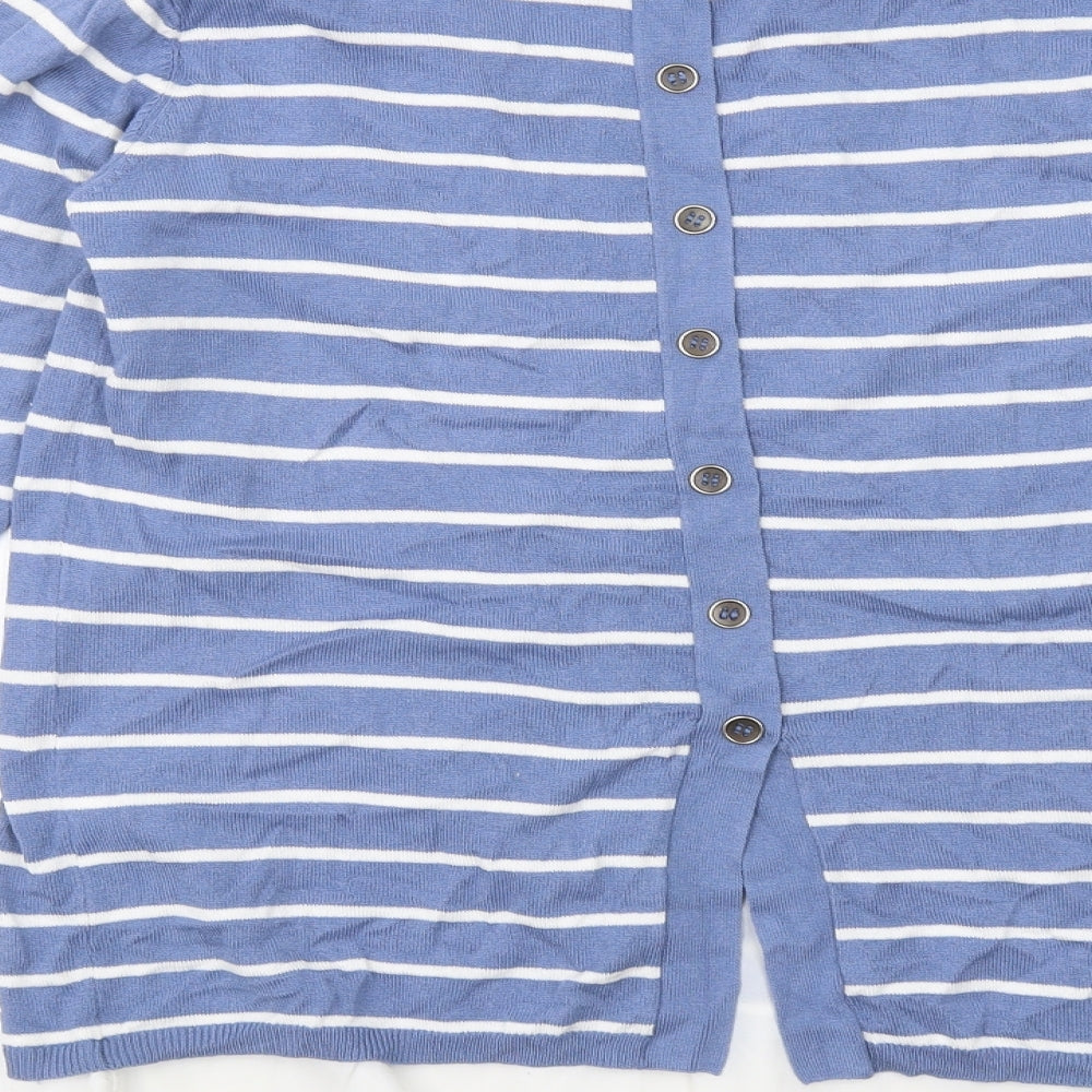Fransa Womens Blue Round Neck Striped Viscose Pullover Jumper Size XS