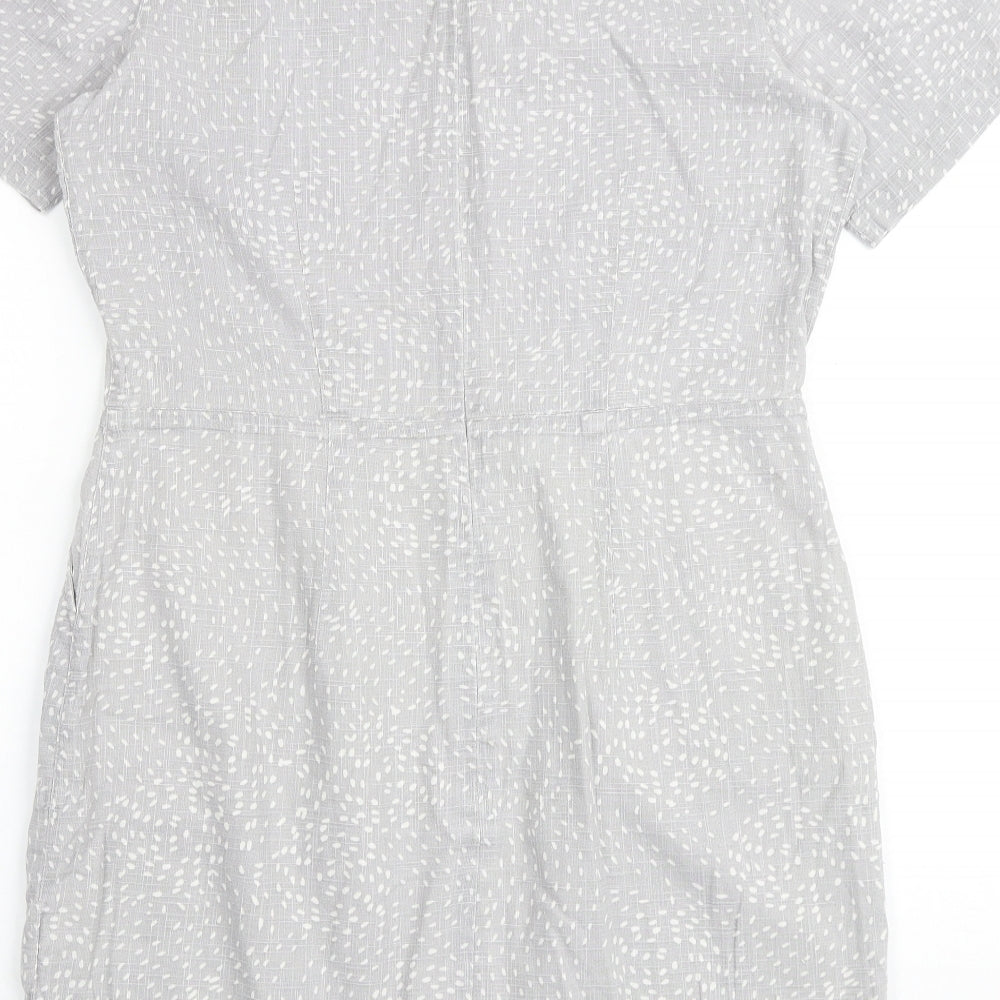 People Tree Womens Grey Geometric 100% Cotton Shift Size 14 Round Neck Zip