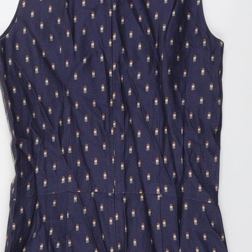 nice things Womens Blue Geometric Viscose Shift Size 10 Round Neck Zip