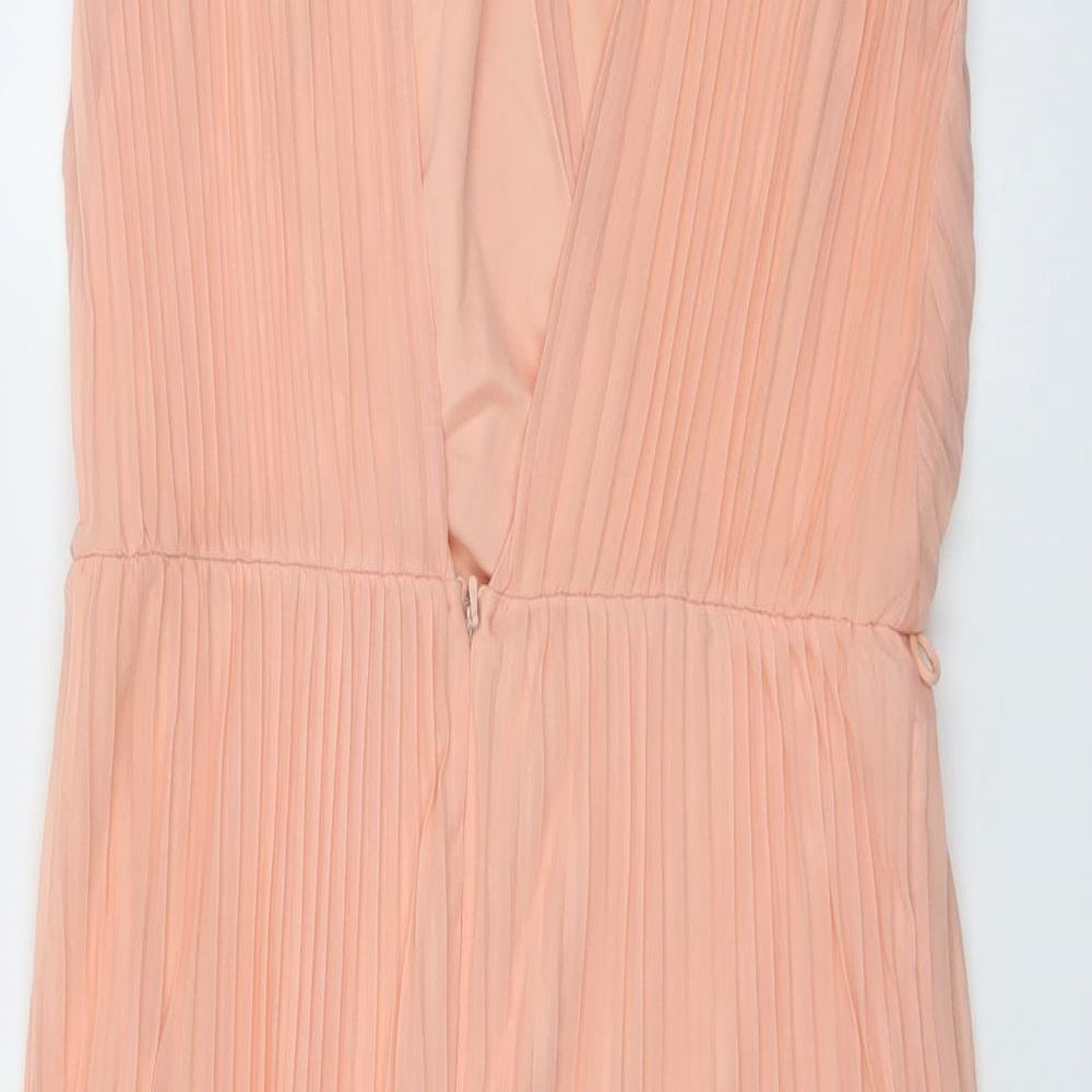 Miss Selfridge Womens Pink Polyester Fit & Flare Size 12 V-Neck Zip