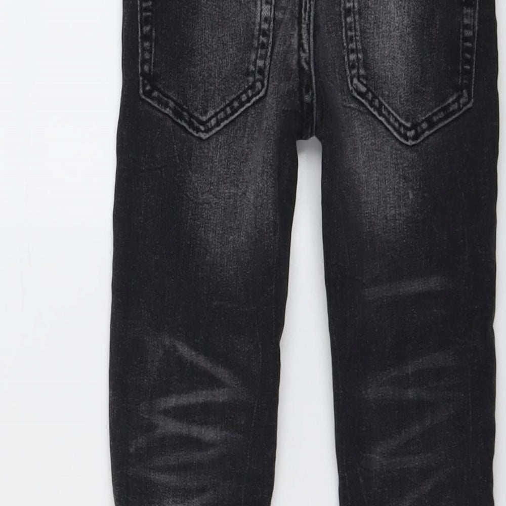 Next Girls Black Cotton Skinny Jeans Size 4 Years Regular Button - Distressed